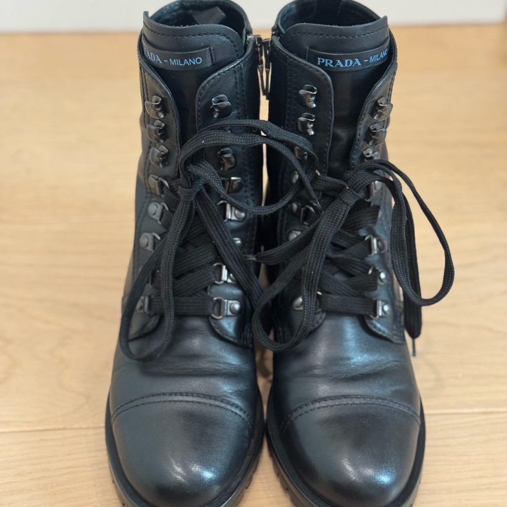 Prada Women's Black Leather combat Boots